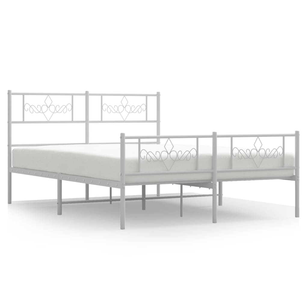 Metal Bed Frame without Mattress with Footboard White 120x190cm