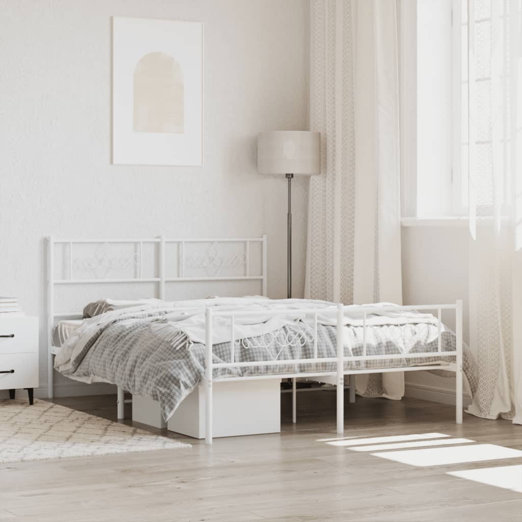 Metal Bed Frame without Mattress with Footboard White 120x190cm