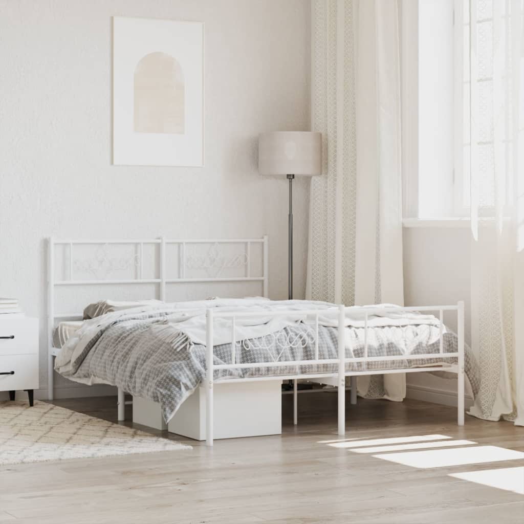Metal Bed Frame without Mattress with Footboard White 120x200cm