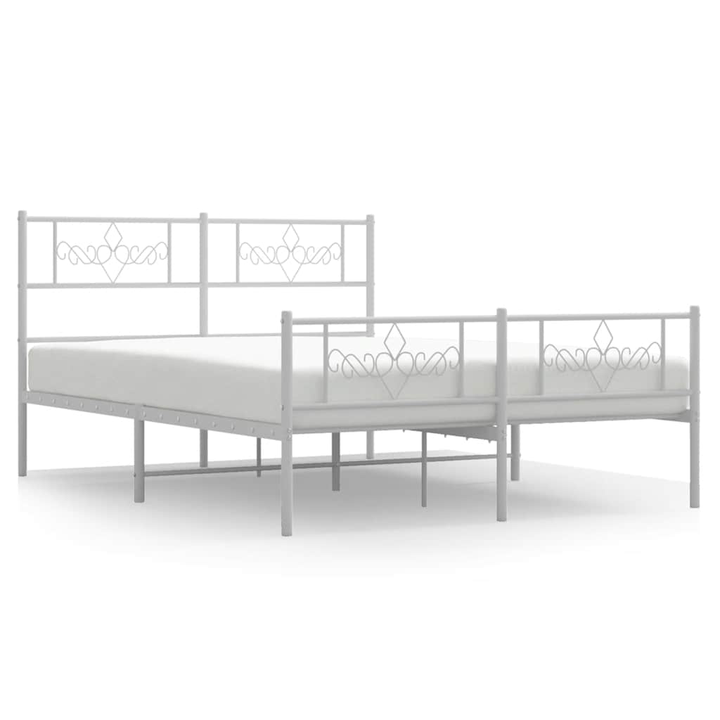 Metal Bed Frame without Mattress with Footboard White 135x190cm
