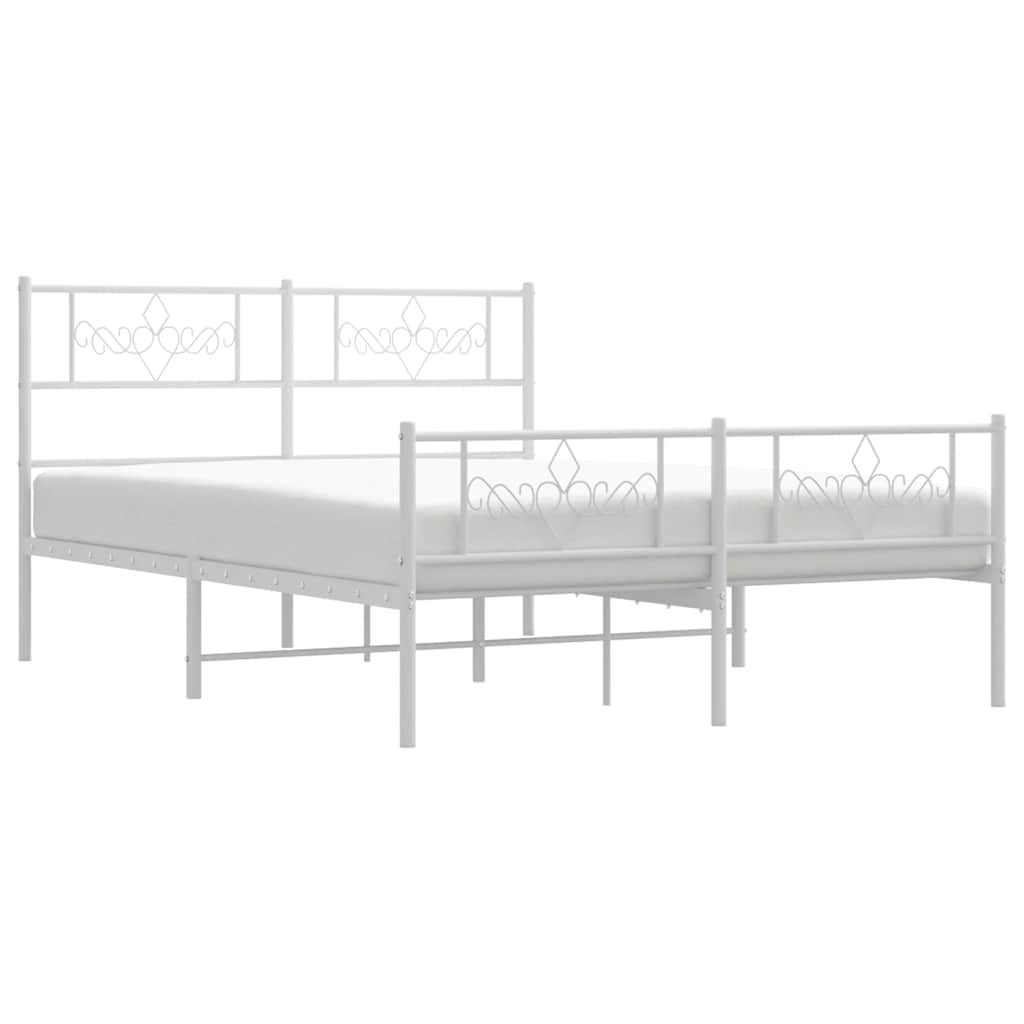 Metal Bed Frame without Mattress with Footboard White 135x190cm