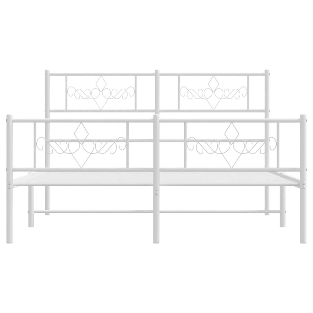 Metal Bed Frame without Mattress with Footboard White 135x190cm