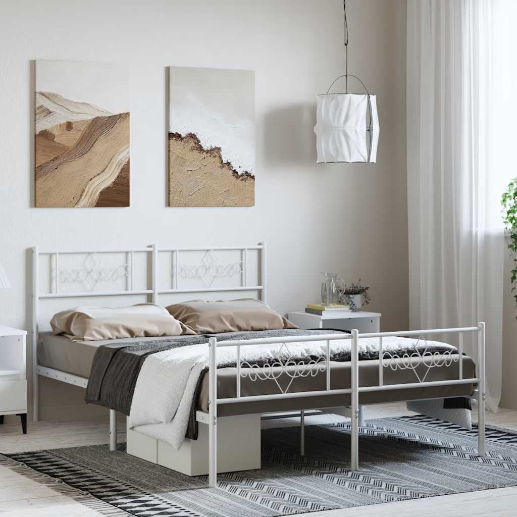Metal Bed Frame without Mattress with Footboard White 135x190cm