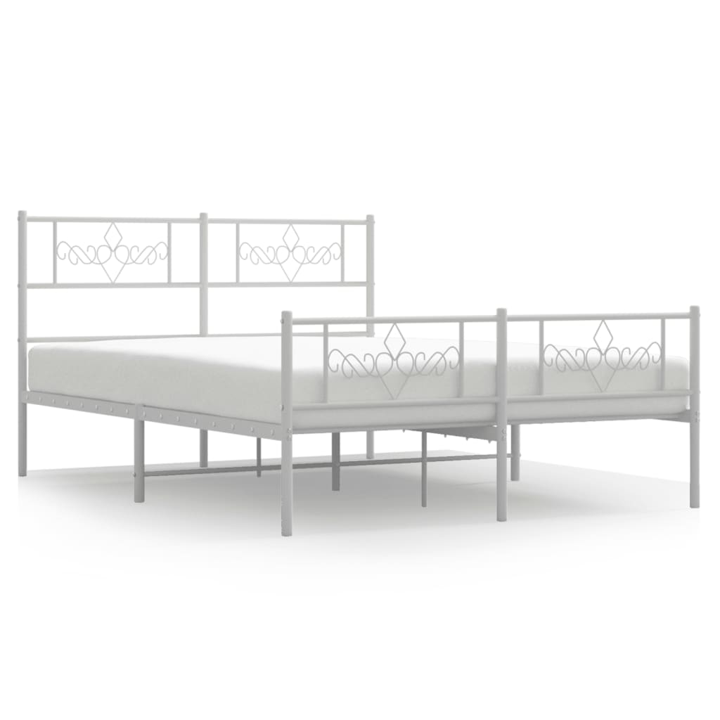 Metal Bed Frame without Mattress with Footboard White 140x200cm