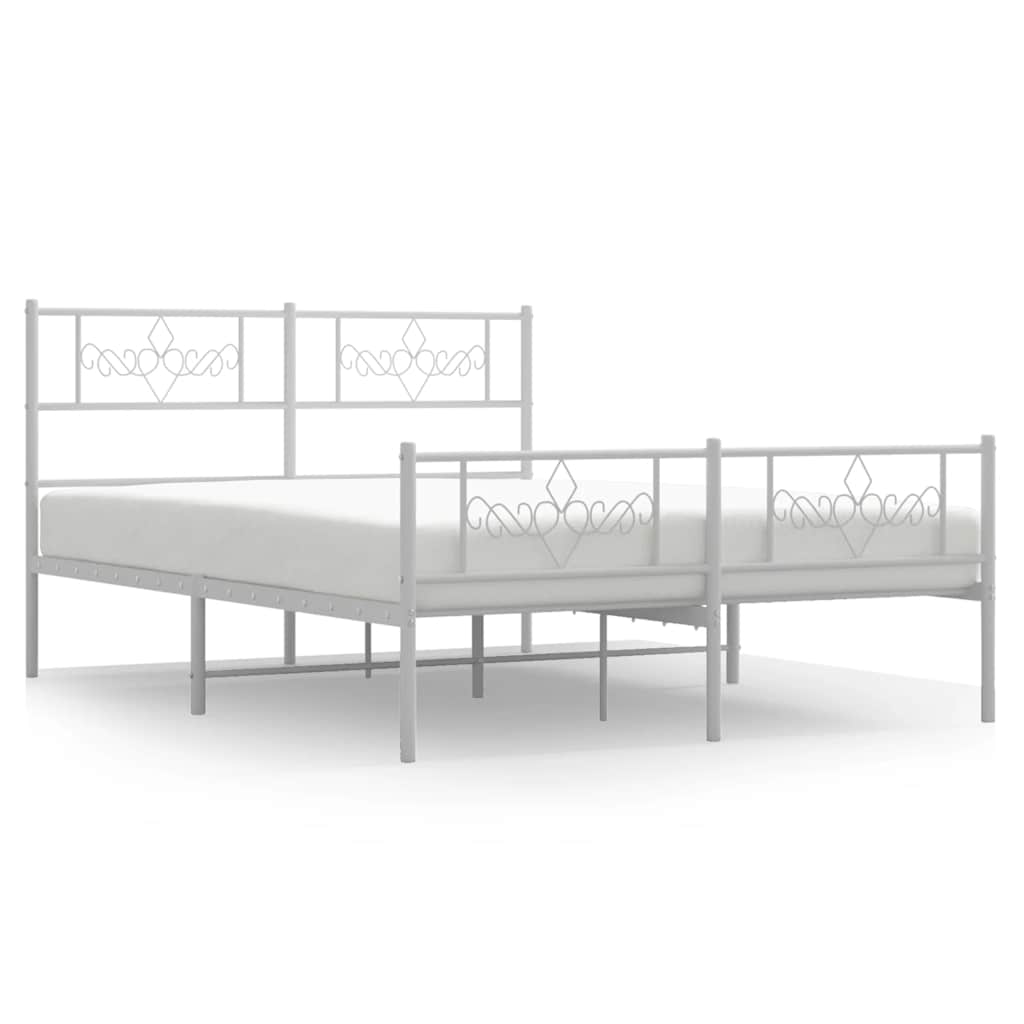 Metal Bed Frame without Mattress with Footboard White 150x200cm
