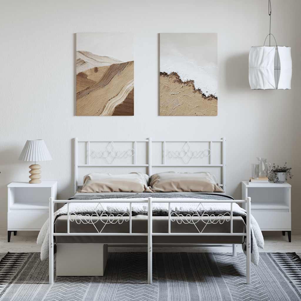 Metal Bed Frame without Mattress with Footboard White 150x200cm