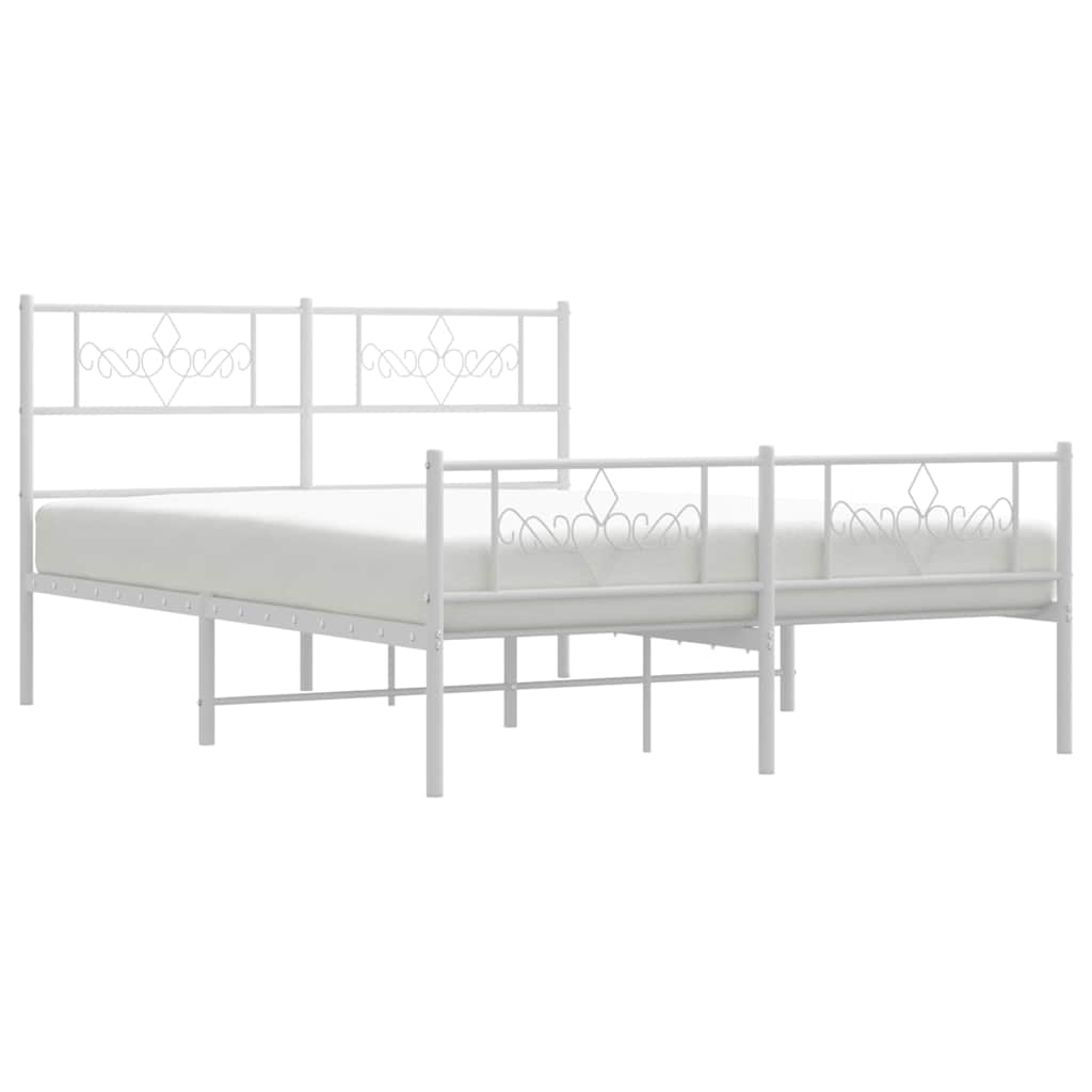 Metal Bed Frame without Mattress with Footboard White 150x200cm