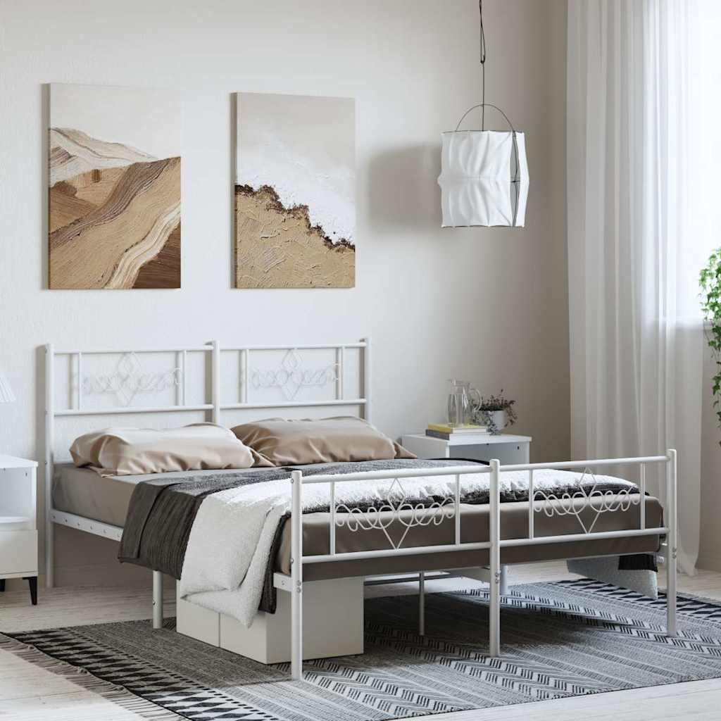 Metal Bed Frame without Mattress with Footboard White 150x200cm