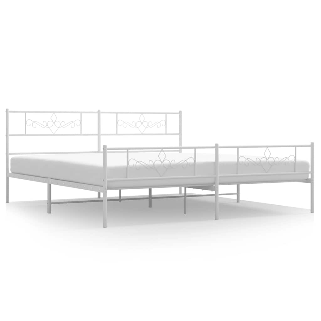 Metal Bed Frame without Mattress with Footboard White 183x213cm
