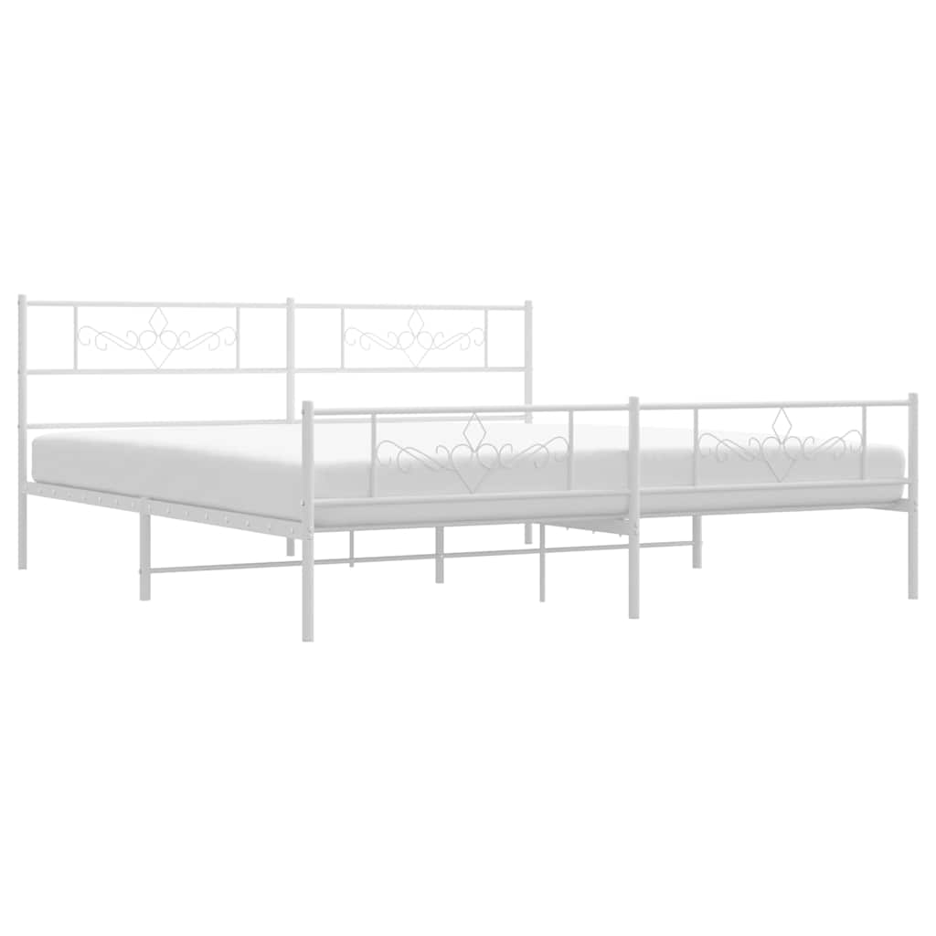 Metal Bed Frame without Mattress with Footboard White 183x213cm