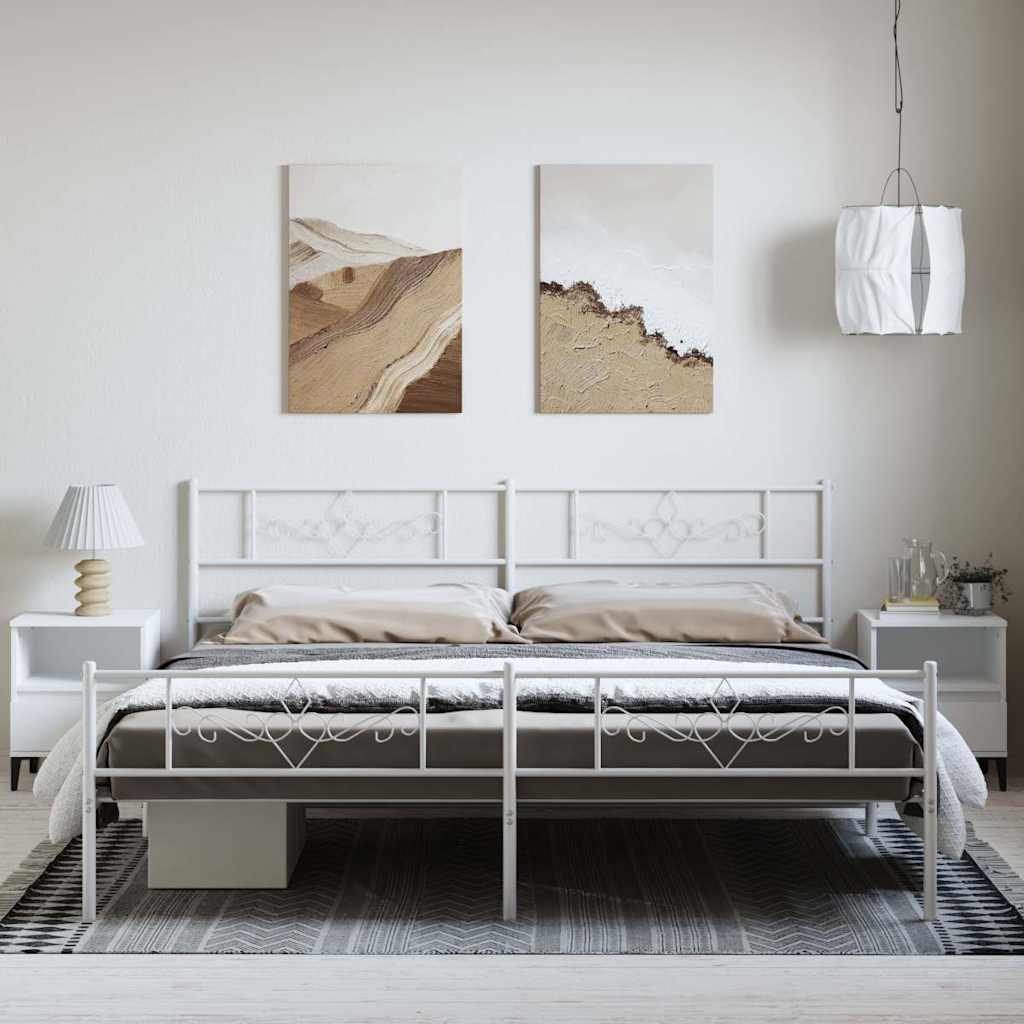 Metal Bed Frame without Mattress with Footboard White 193x203cm