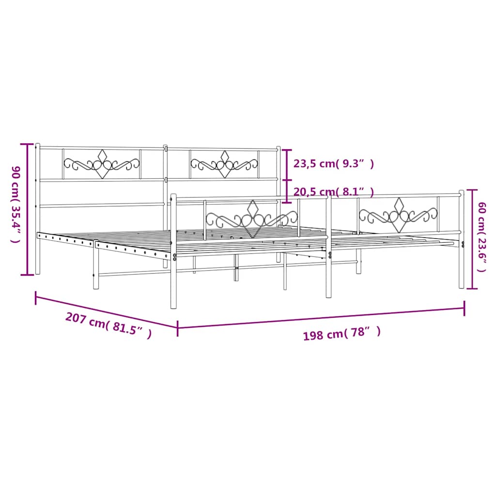 Metal Bed Frame without Mattress with Footboard White 193x203cm