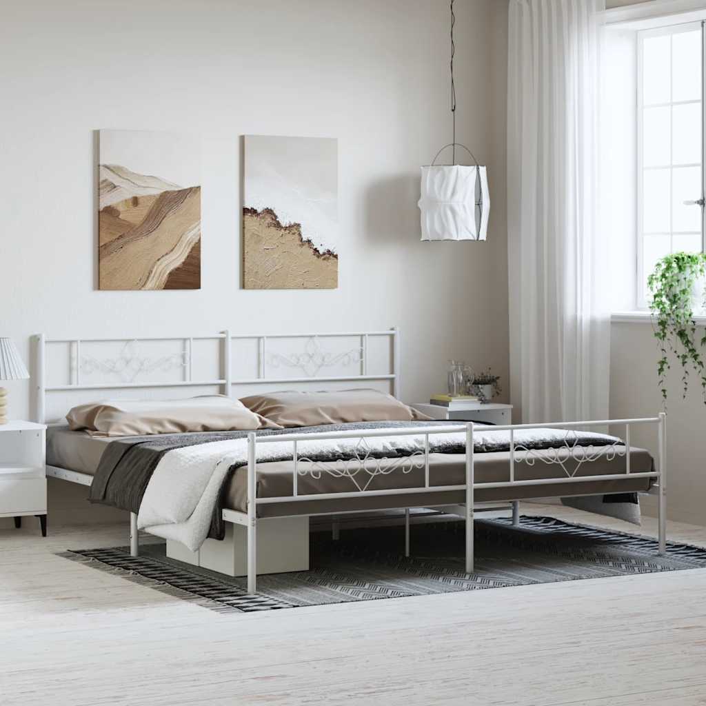Metal Bed Frame without Mattress with Footboard White 193x203cm