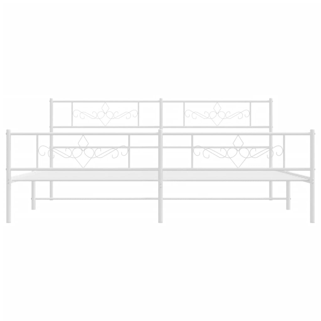 Metal Bed Frame without Mattress with Footboard White 200x200cm
