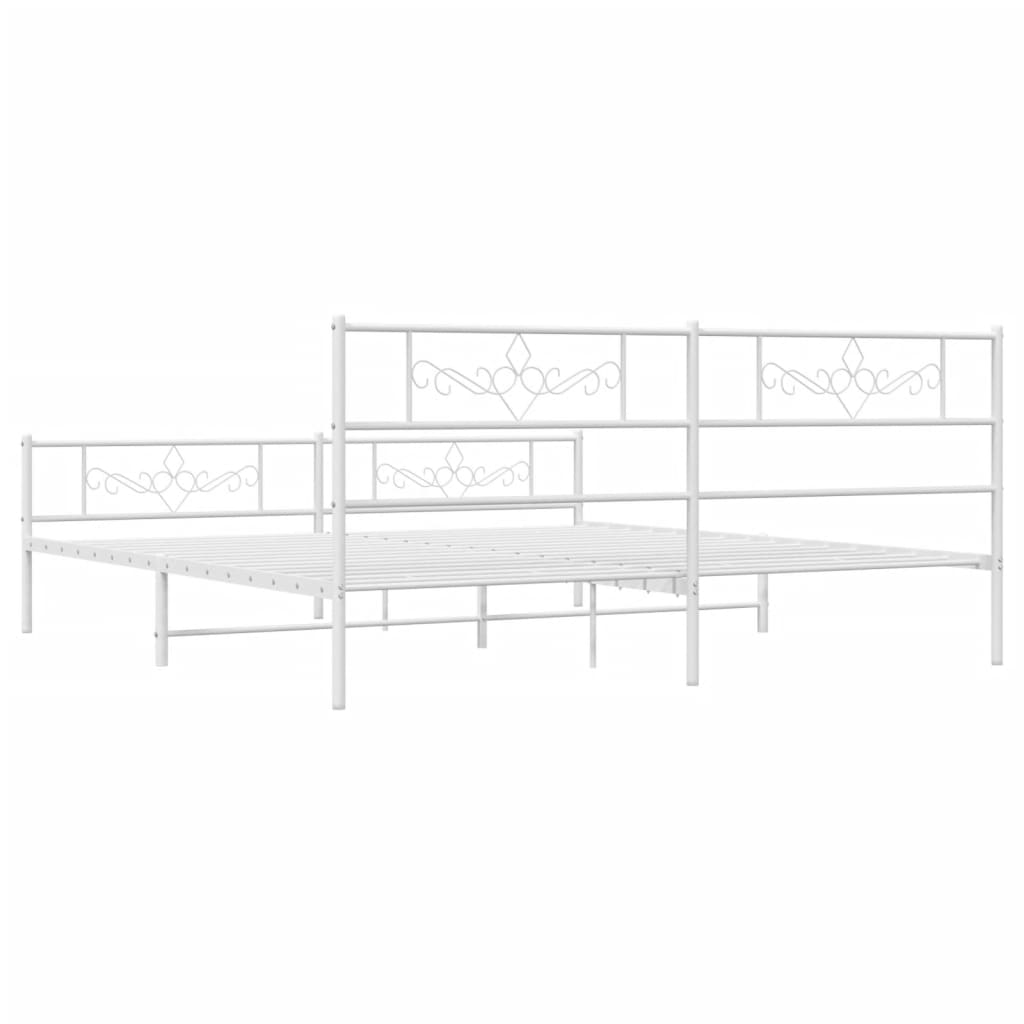 Metal Bed Frame without Mattress with Footboard White 200x200cm
