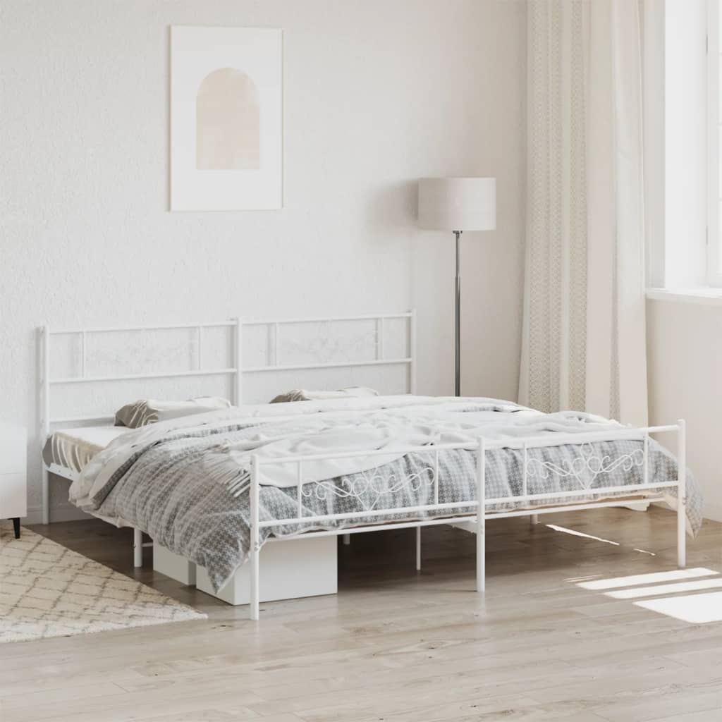 Metal Bed Frame without Mattress with Footboard White 200x200cm