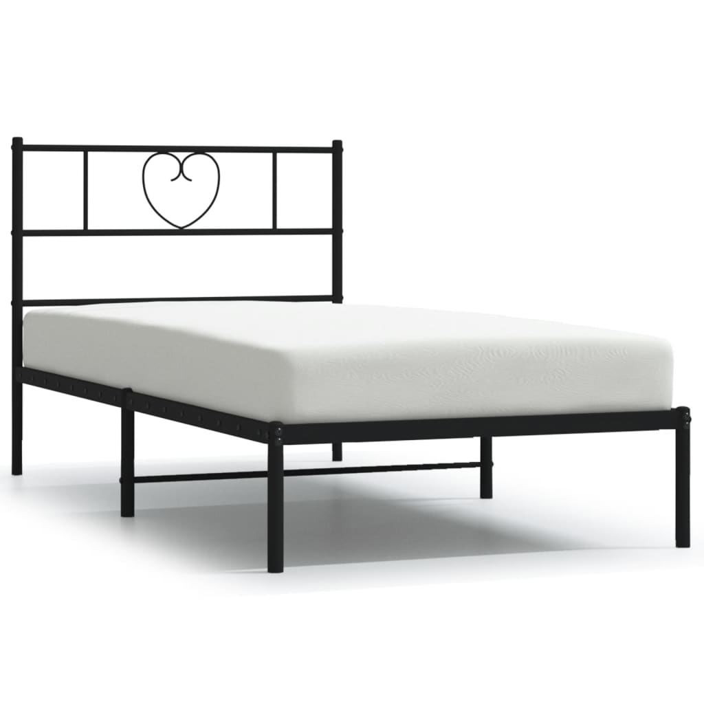 Metal Bed Frame without Mattress with Headboard Black 90x190cm