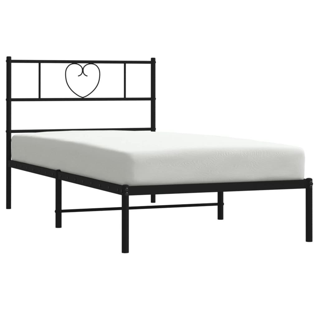 Metal Bed Frame without Mattress with Headboard Black 90x190cm