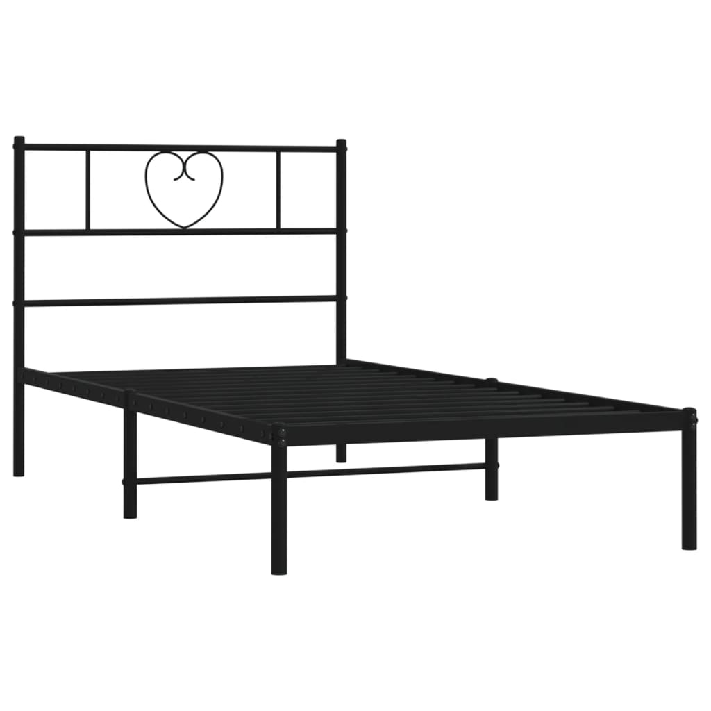 Metal Bed Frame without Mattress with Headboard Black 90x190cm