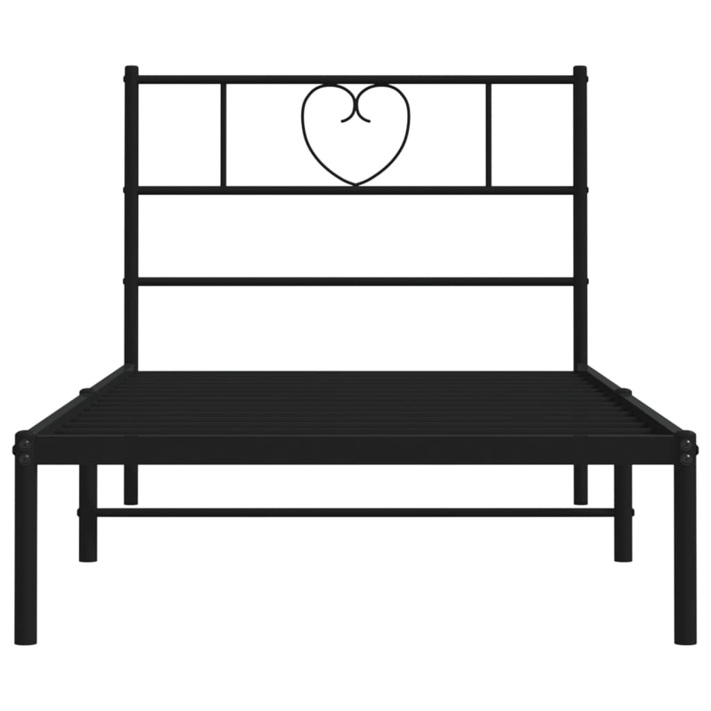 Metal Bed Frame without Mattress with Headboard Black 90x190cm