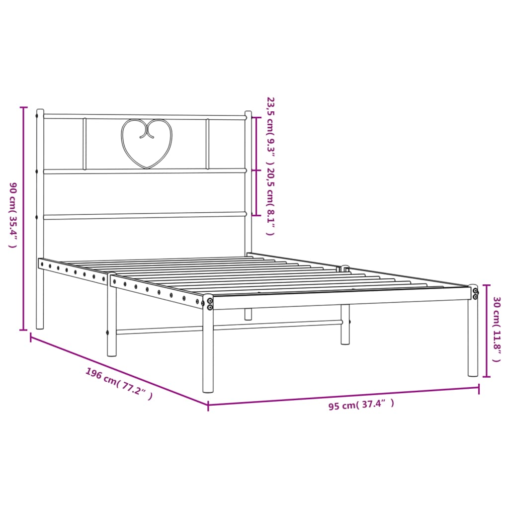 Metal Bed Frame without Mattress with Headboard Black 90x190cm