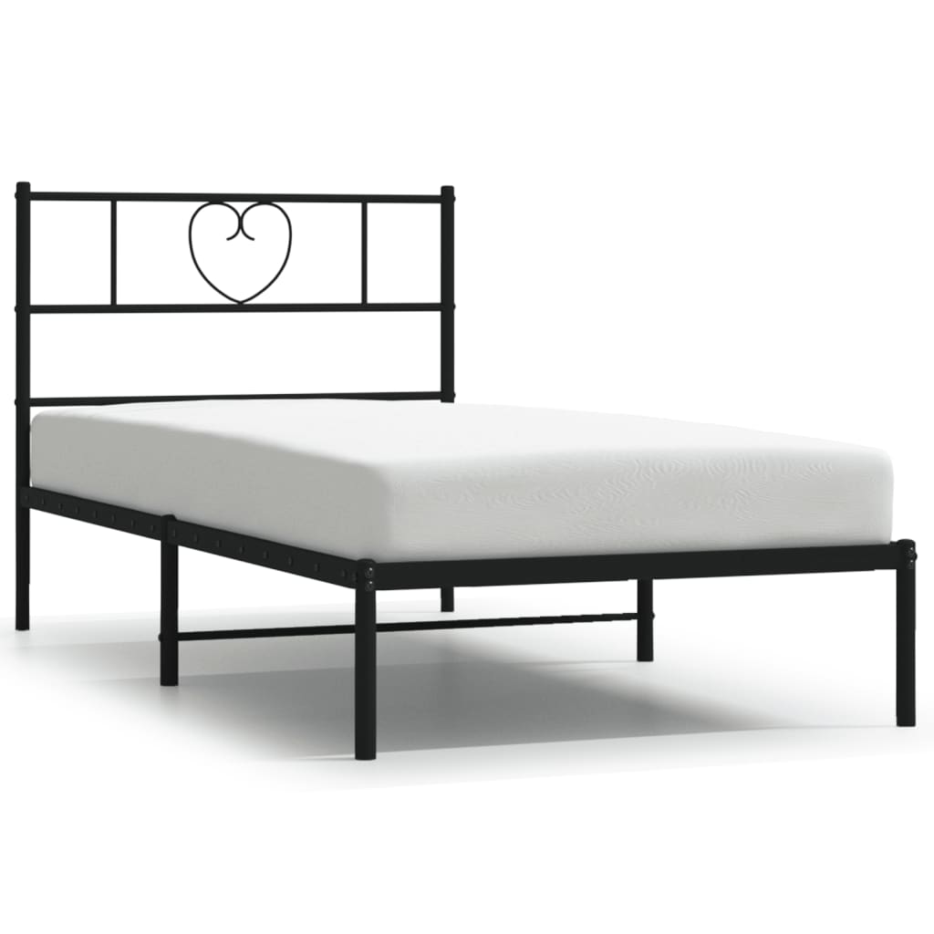 Metal Bed Frame without Mattress with Headboard Black 90x200cm