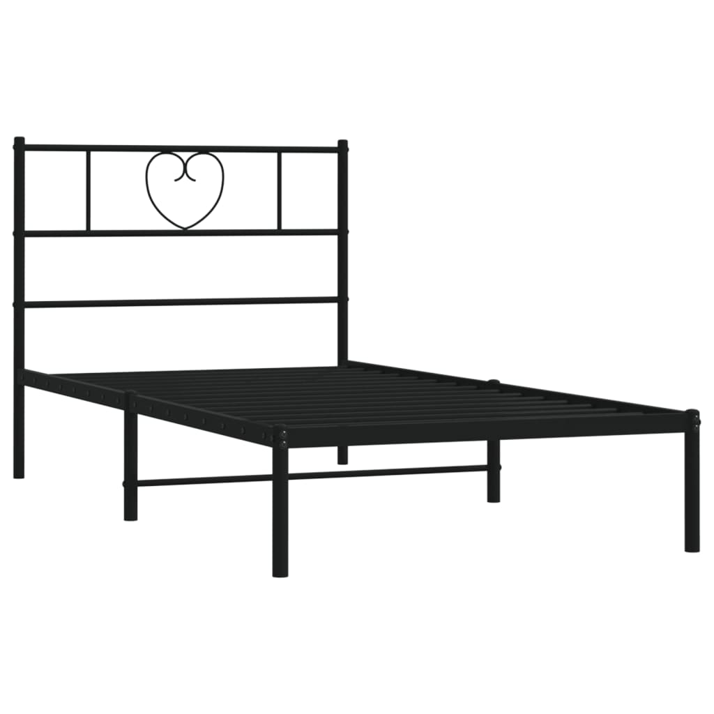 Metal Bed Frame without Mattress with Headboard Black 90x200cm