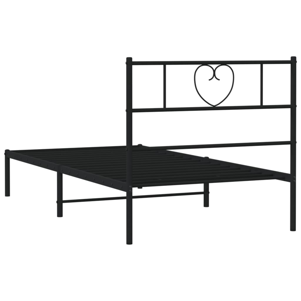 Metal Bed Frame without Mattress with Headboard Black 90x200cm