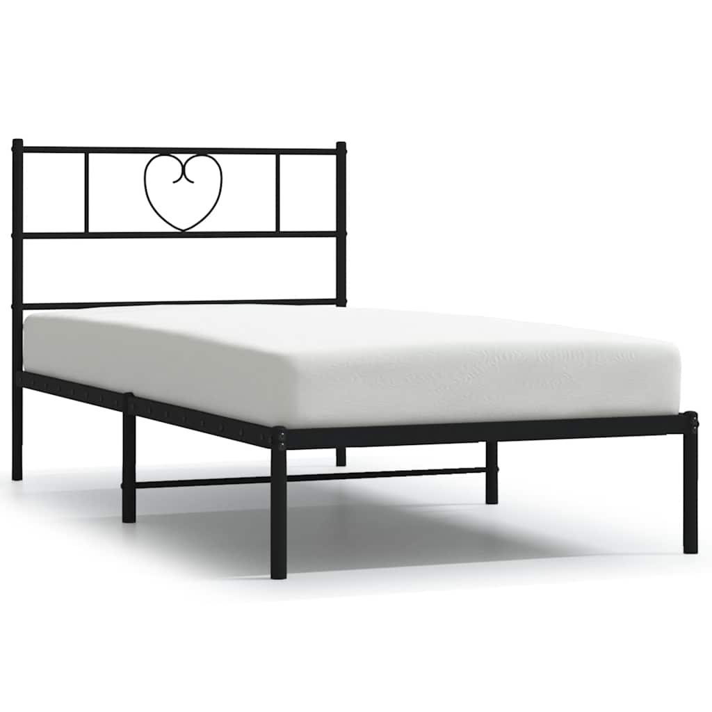 Metal Bed Frame without Mattress with Headboard Black 100x190cm