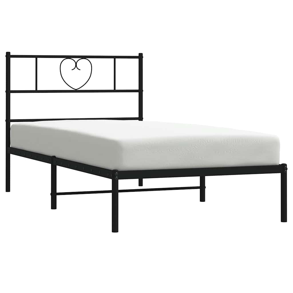 Metal Bed Frame without Mattress with Headboard Black 100x190cm