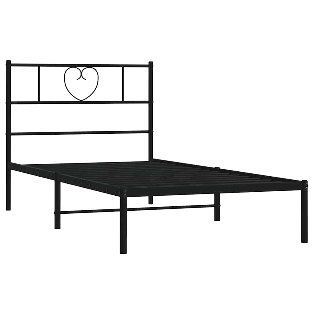 Metal Bed Frame without Mattress with Headboard Black 100x190cm
