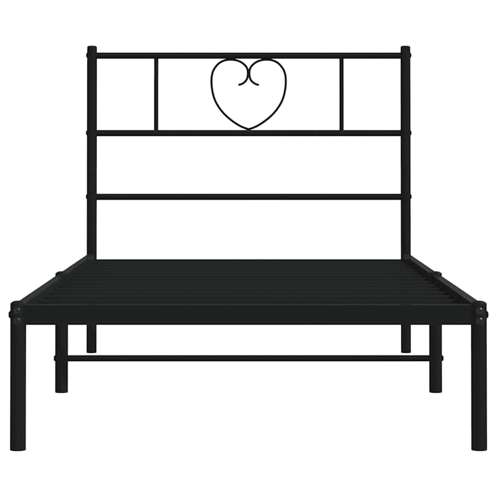 Metal Bed Frame without Mattress with Headboard Black 100x190cm