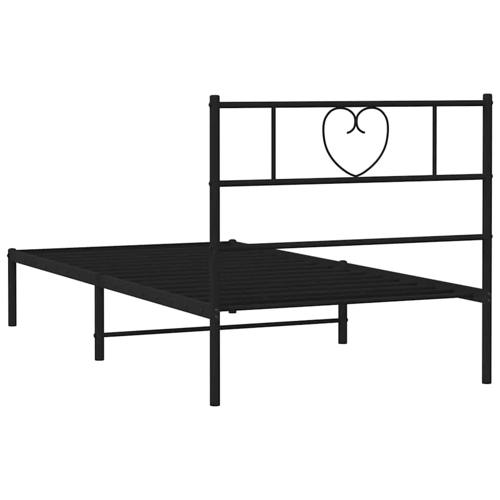 Metal Bed Frame without Mattress with Headboard Black 100x190cm