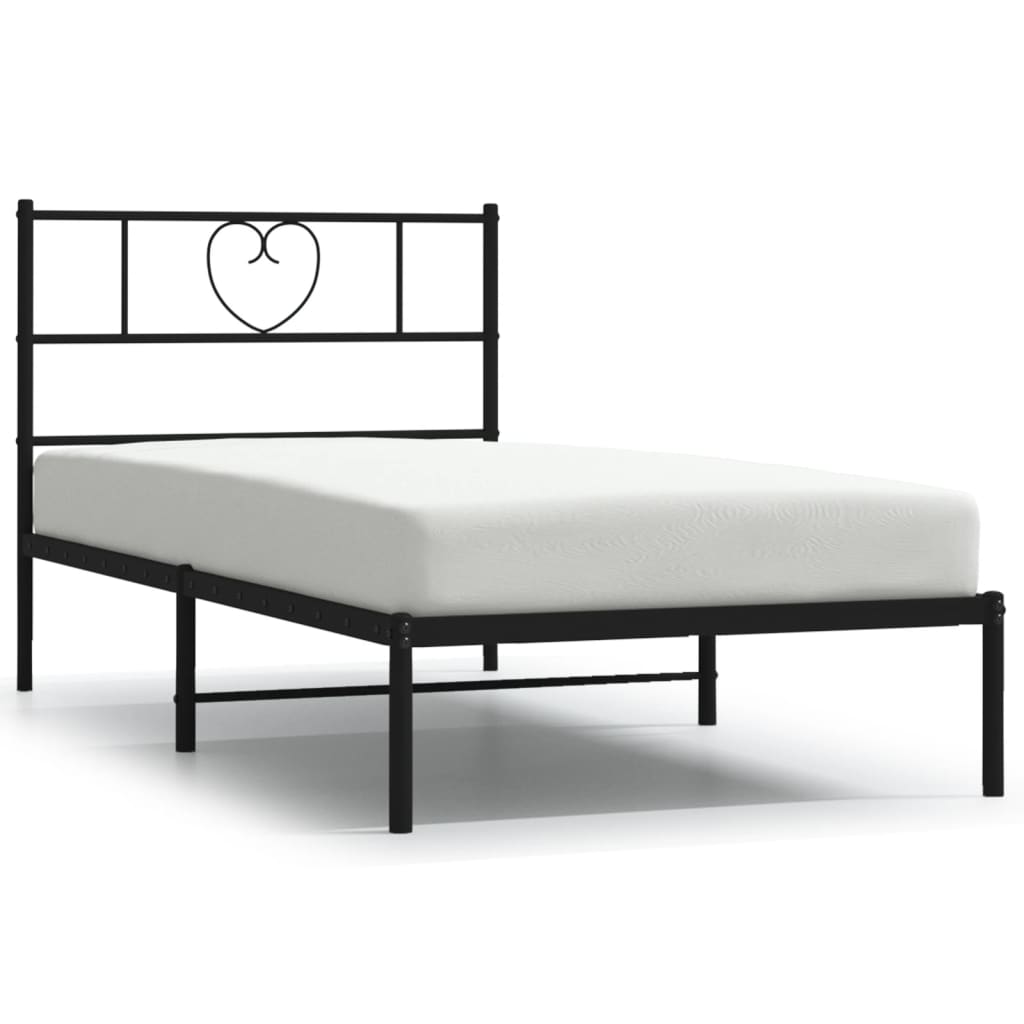 Metal Bed Frame without Mattress with Headboard Black 107x203cm