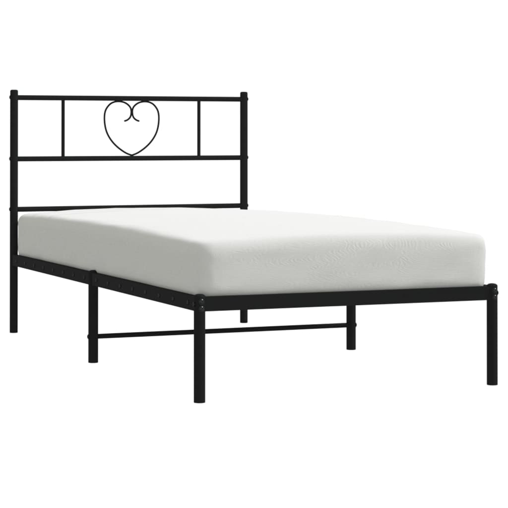 Metal Bed Frame without Mattress with Headboard Black 107x203cm
