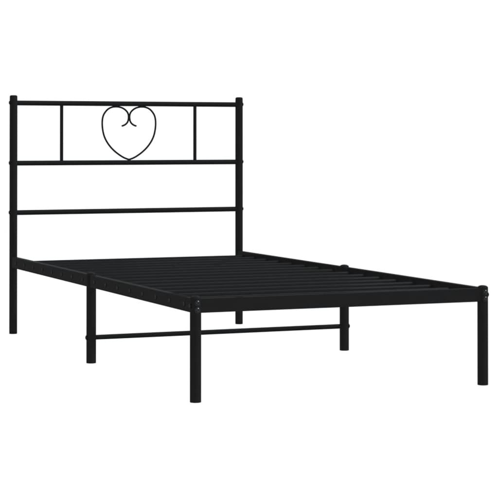 Metal Bed Frame without Mattress with Headboard Black 107x203cm