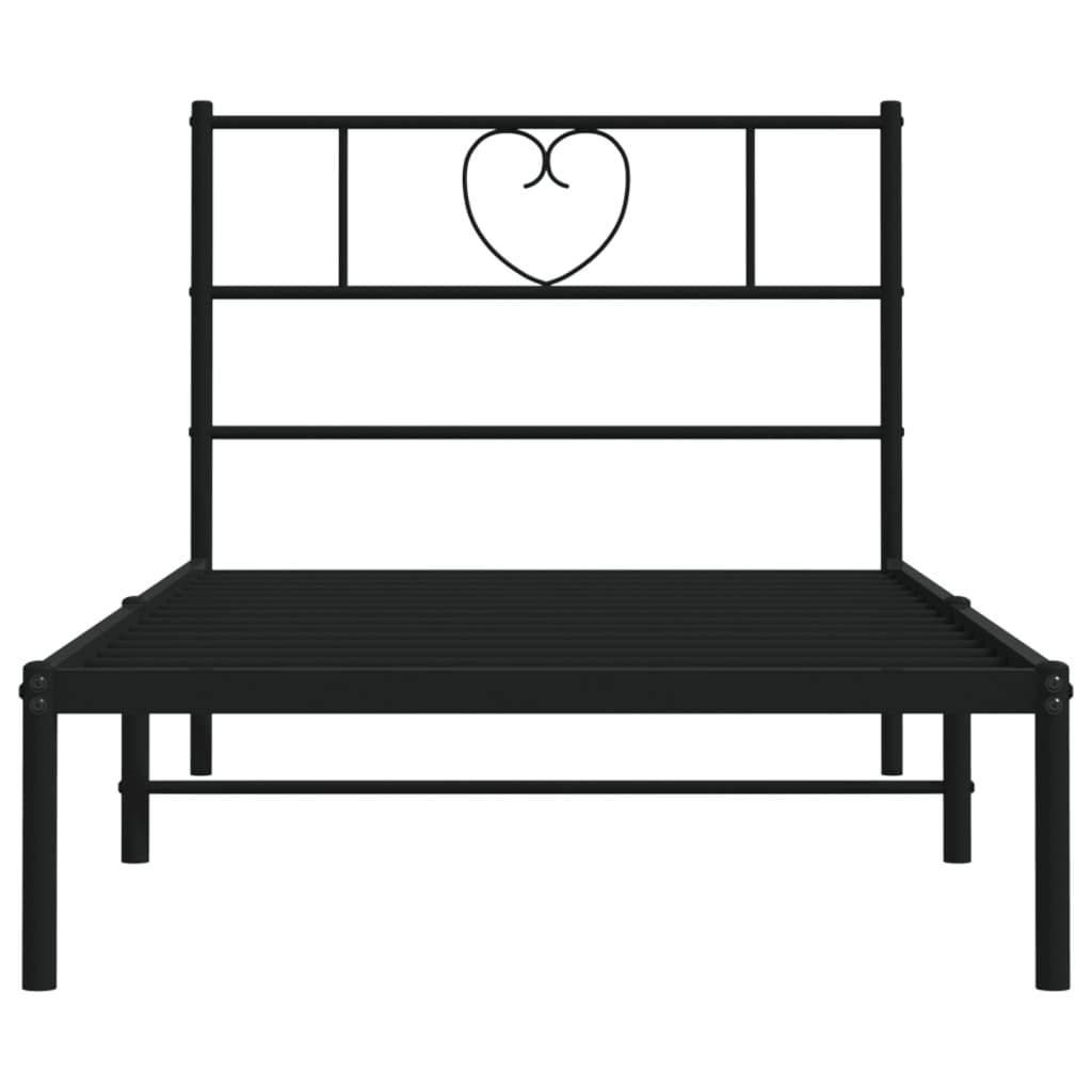 Metal Bed Frame without Mattress with Headboard Black 107x203cm