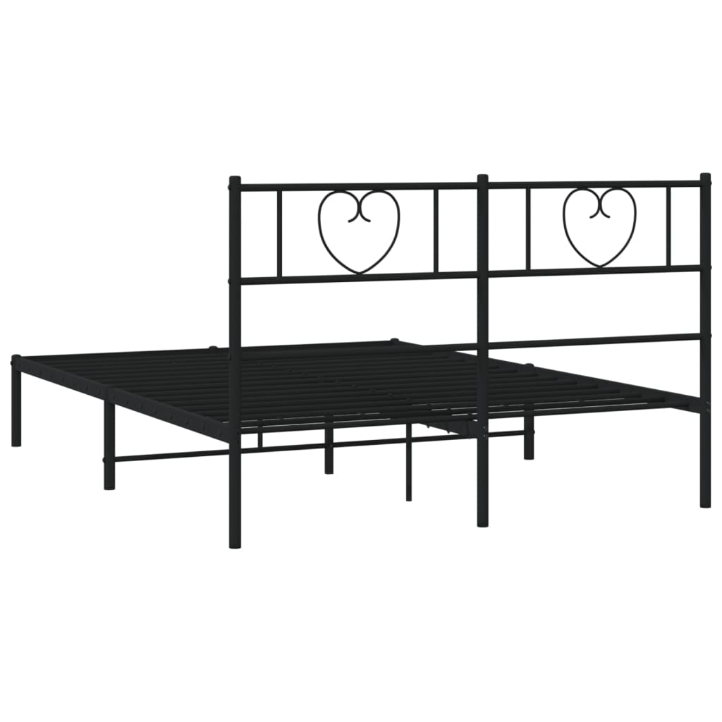Metal Bed Frame without Mattress with Headboard Black 120x190cm