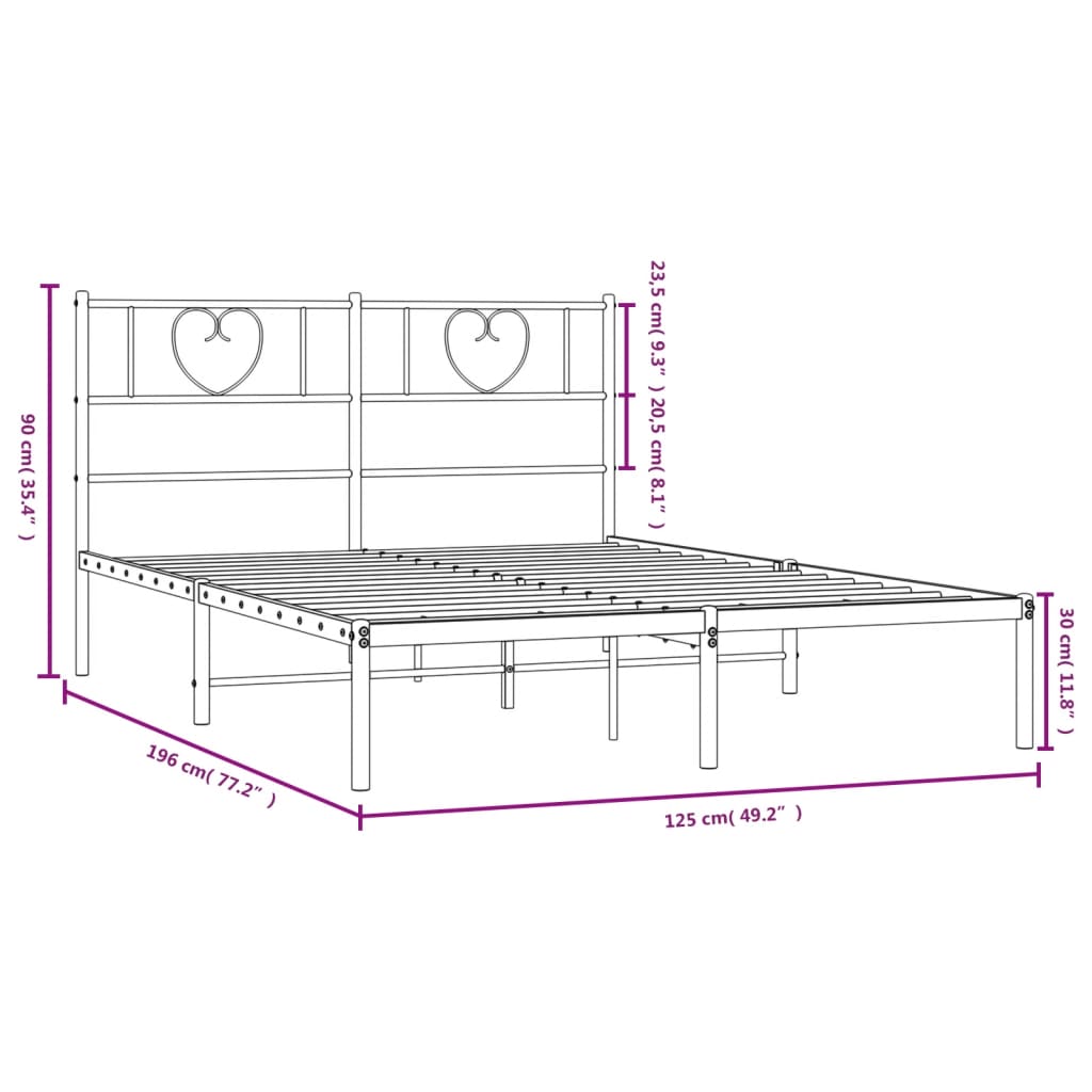 Metal Bed Frame without Mattress with Headboard Black 120x190cm