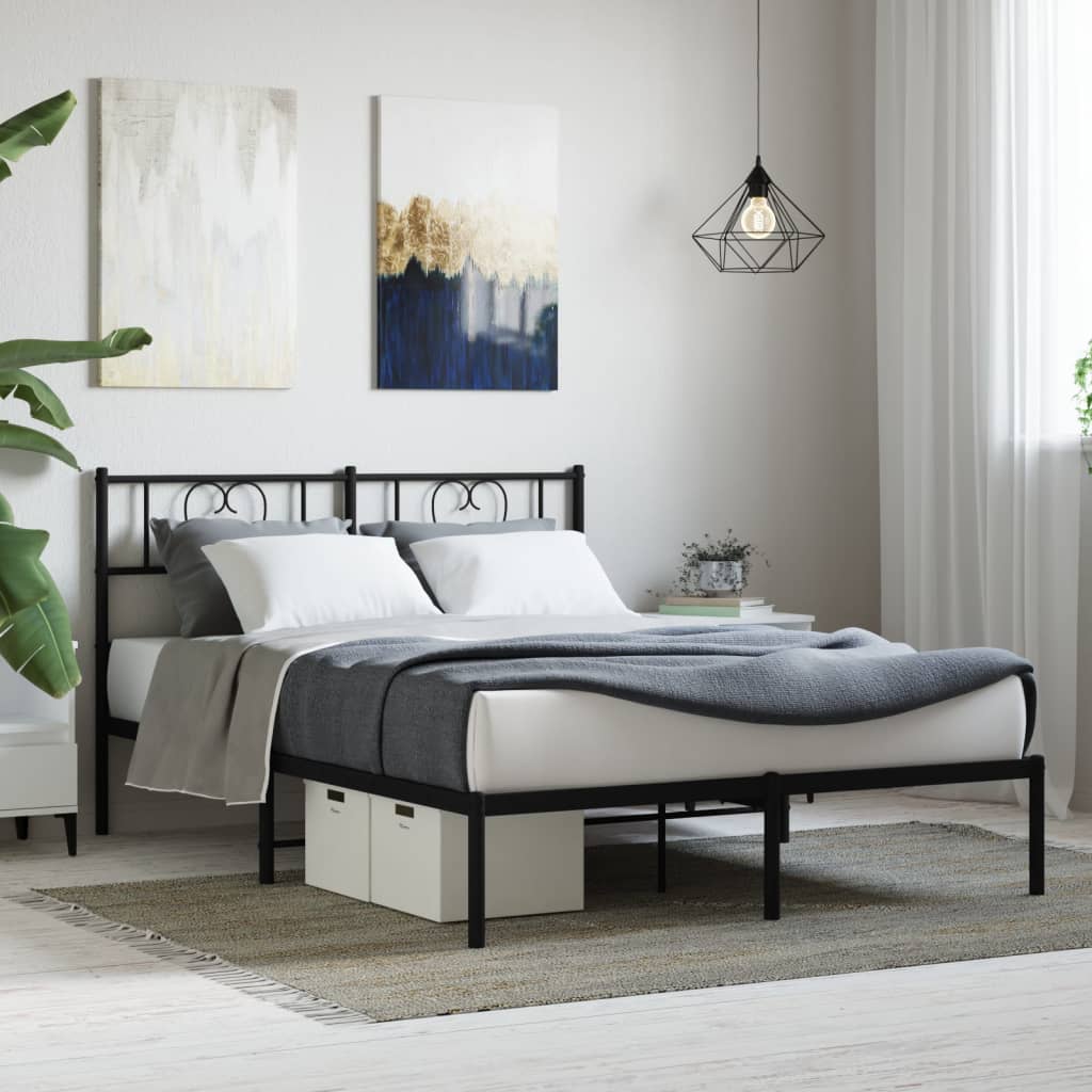 Metal Bed Frame without Mattress with Headboard Black 120x190cm