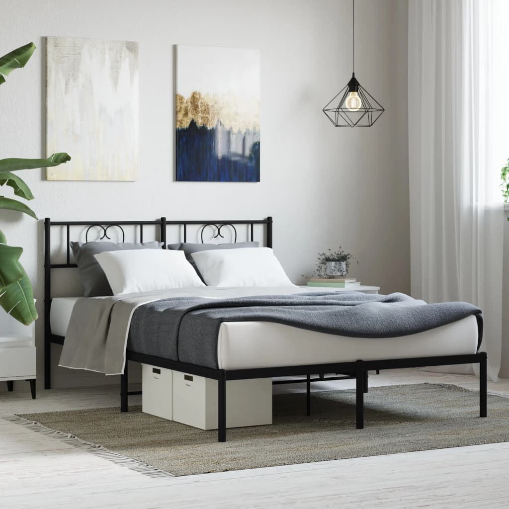 Metal Bed Frame without Mattress with Headboard Black 120x200cm