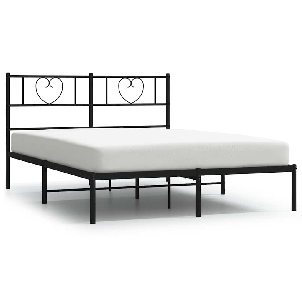 Metal Bed Frame without Mattress with Headboard Black 135x190cm