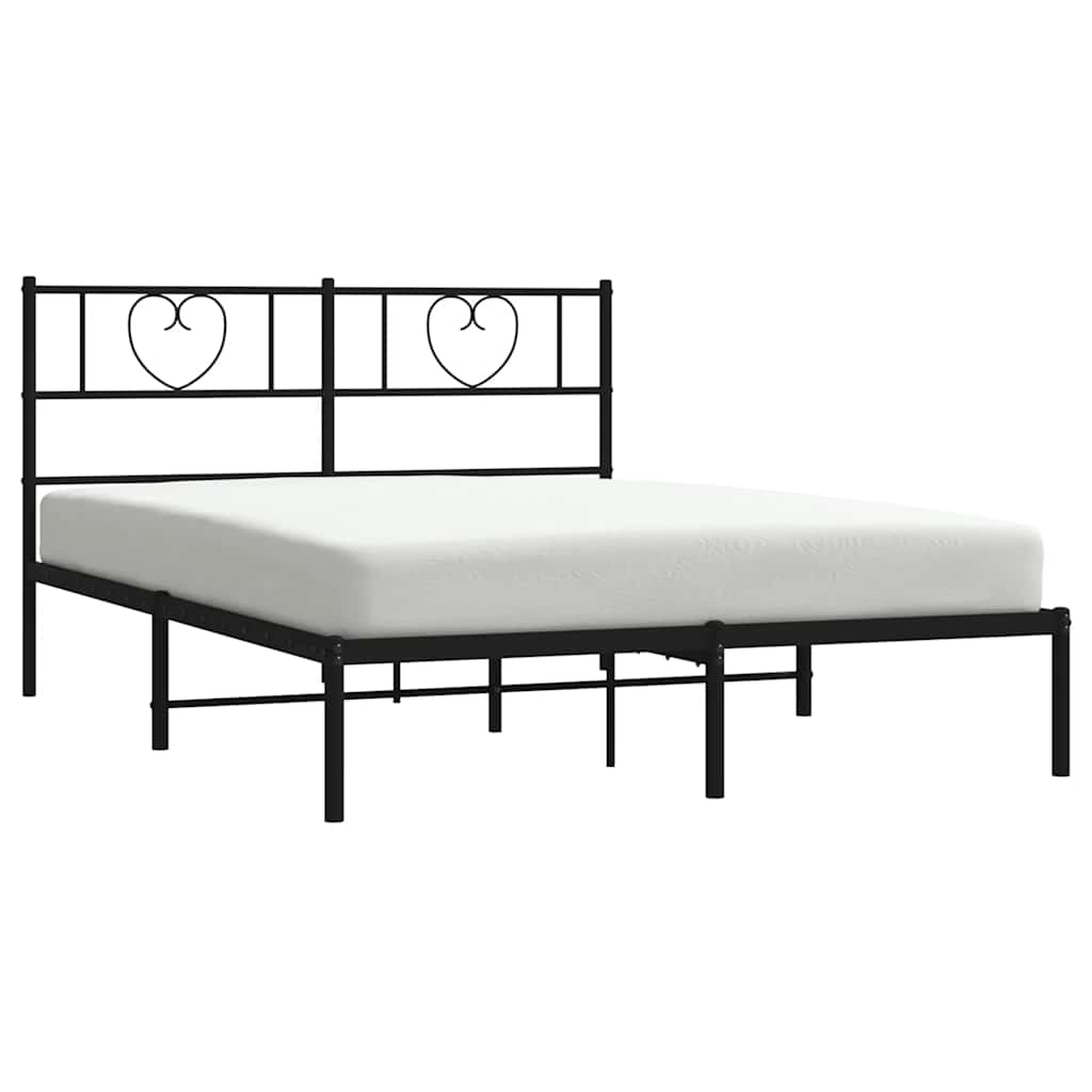 Metal Bed Frame without Mattress with Headboard Black 135x190cm