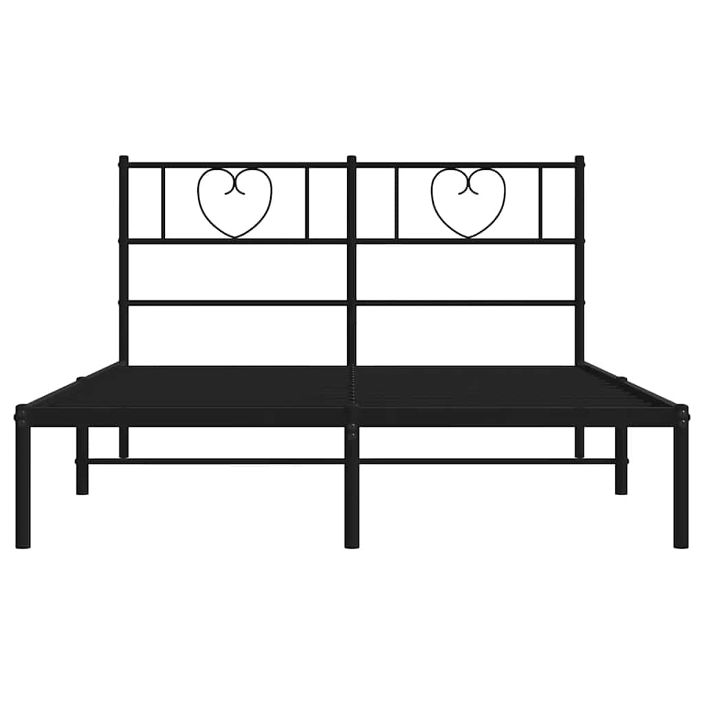 Metal Bed Frame without Mattress with Headboard Black 135x190cm
