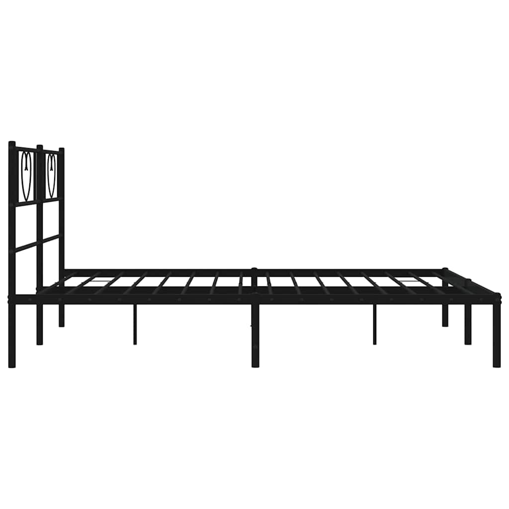 Metal Bed Frame without Mattress with Headboard Black 135x190cm