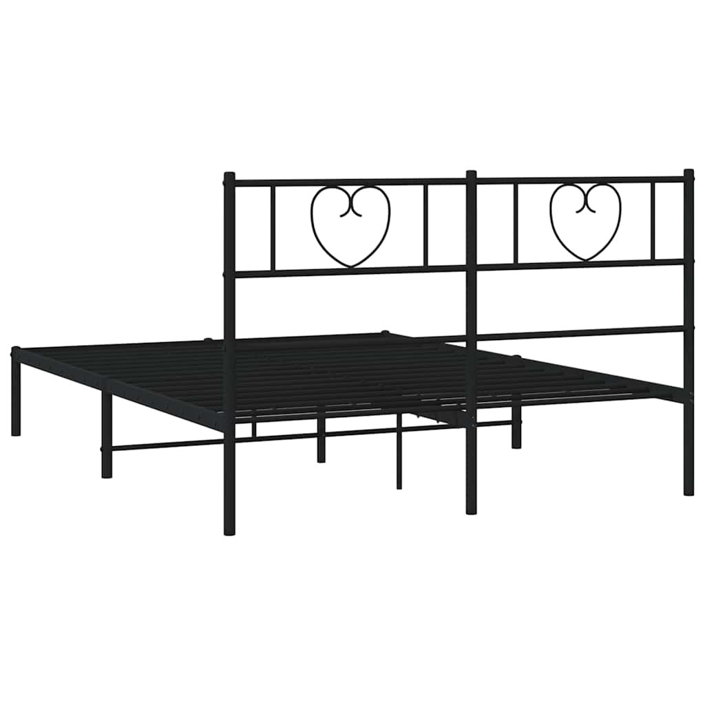 Metal Bed Frame without Mattress with Headboard Black 135x190cm
