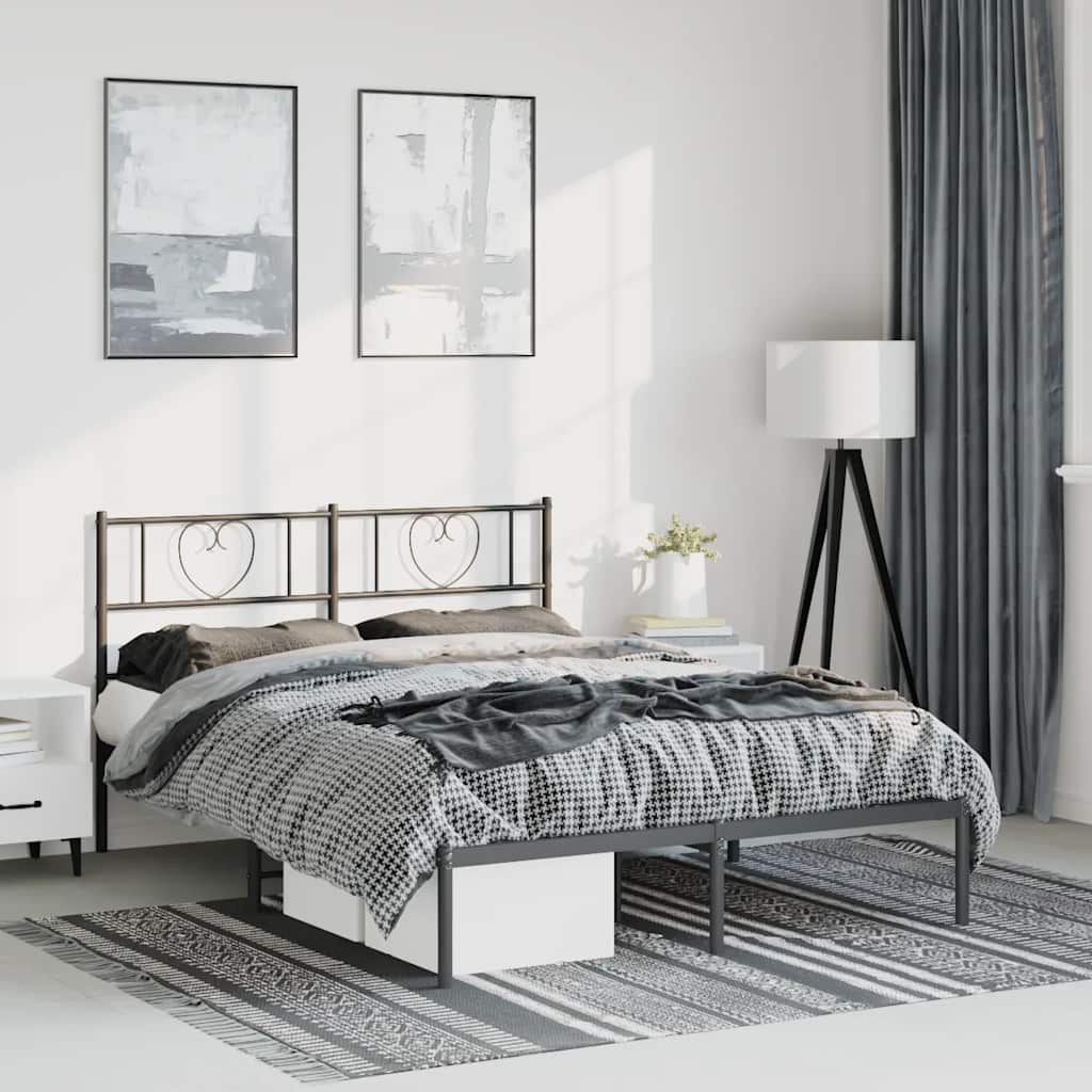 Metal Bed Frame without Mattress with Headboard Black 135x190cm