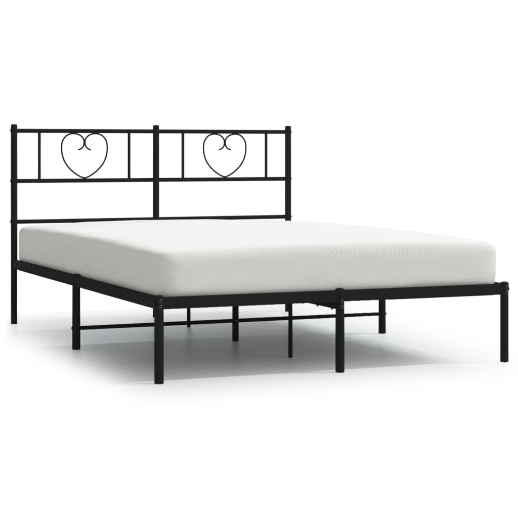 Metal Bed Frame without Mattress with Headboard Black 140x190cm