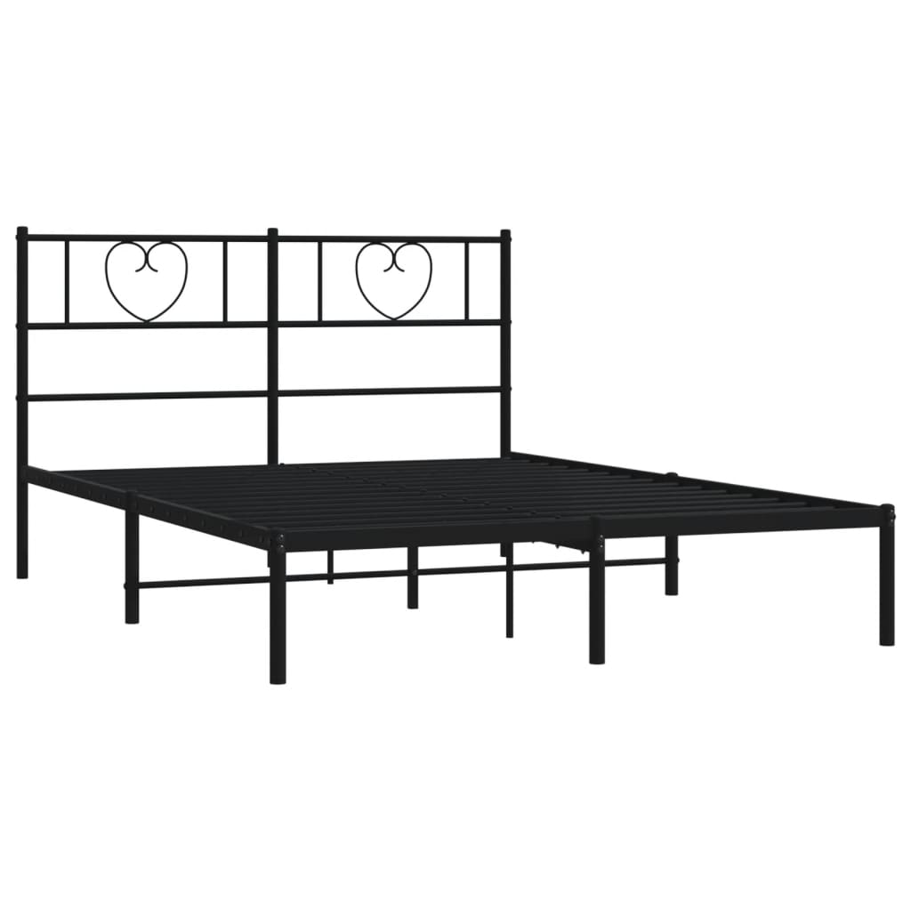 Metal Bed Frame without Mattress with Headboard Black 140x190cm