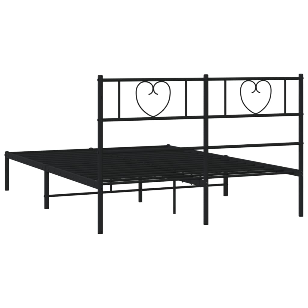 Metal Bed Frame without Mattress with Headboard Black 140x190cm
